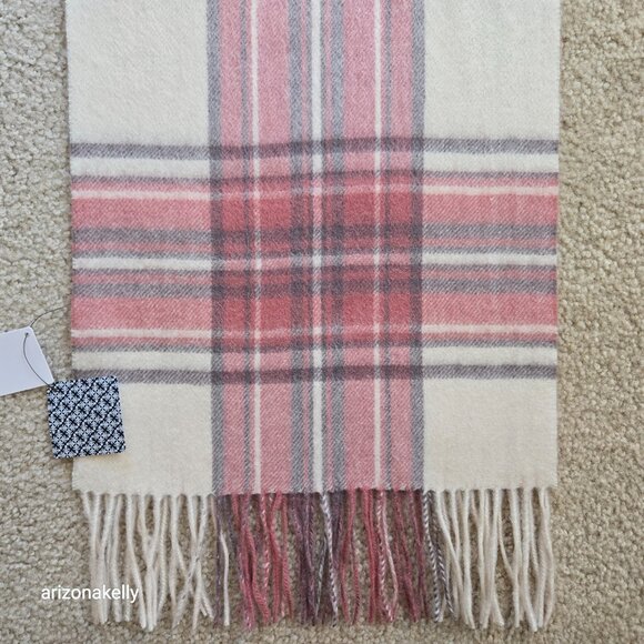 NWT 100% Wool Pink Plaid Fringe Scarf - Picture 2 of 8